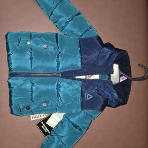 Reebok Toddler Teal Puffer Jacket with Navy Hood